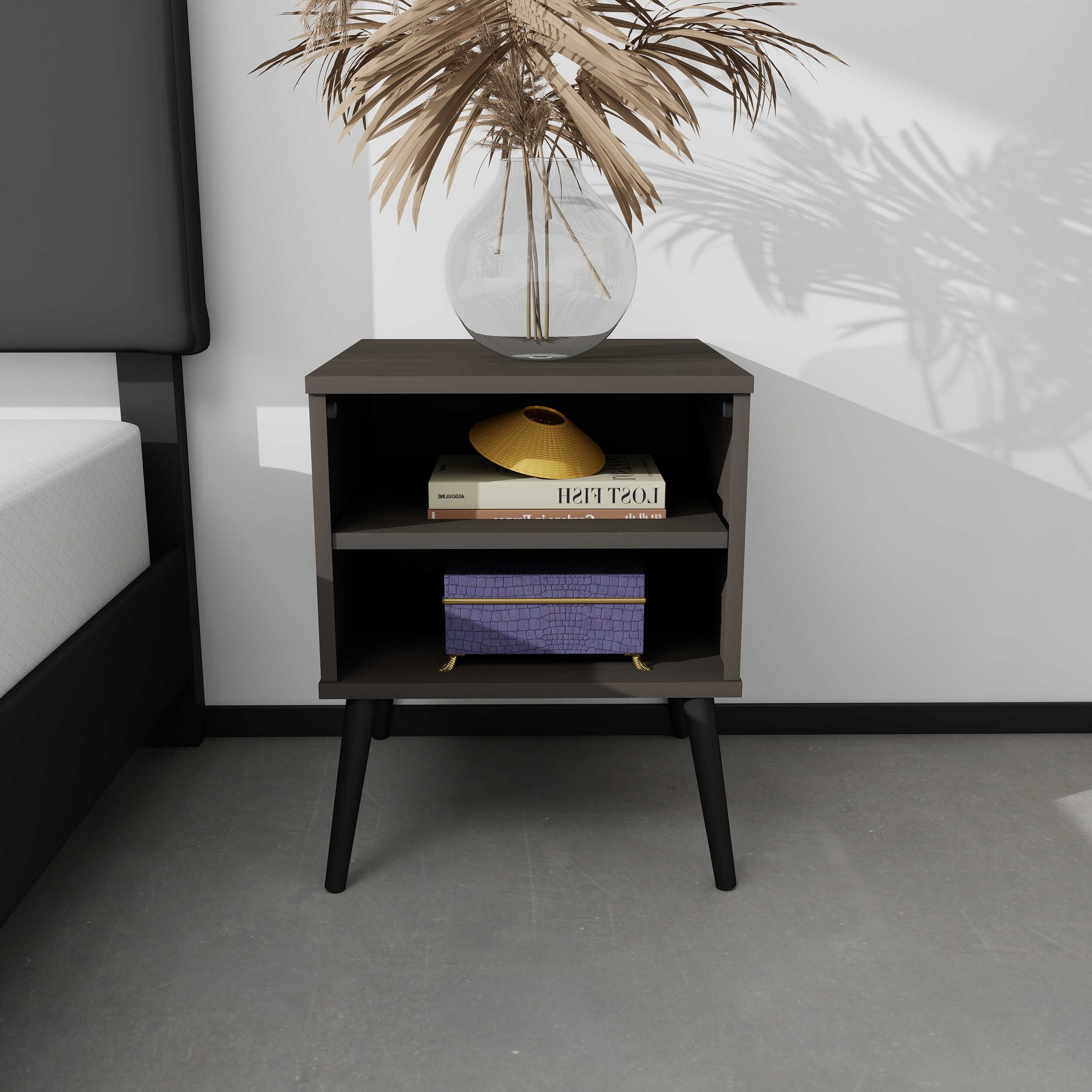 Claude Mid Century Style End Table with Wood Legs, Espresso