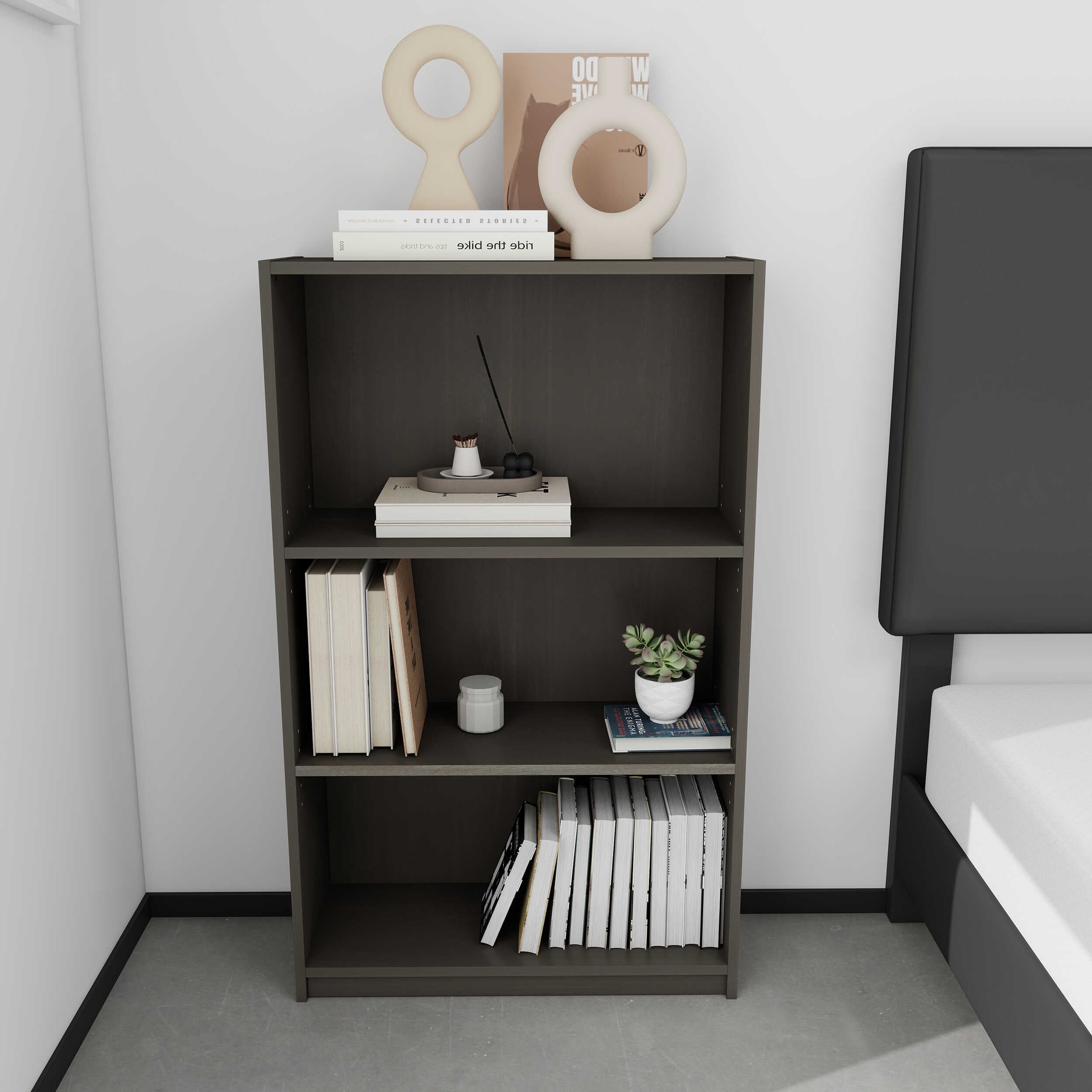 JAYA Simple Home 3-Tier Adjustable Shelf Bookcase, Espresso