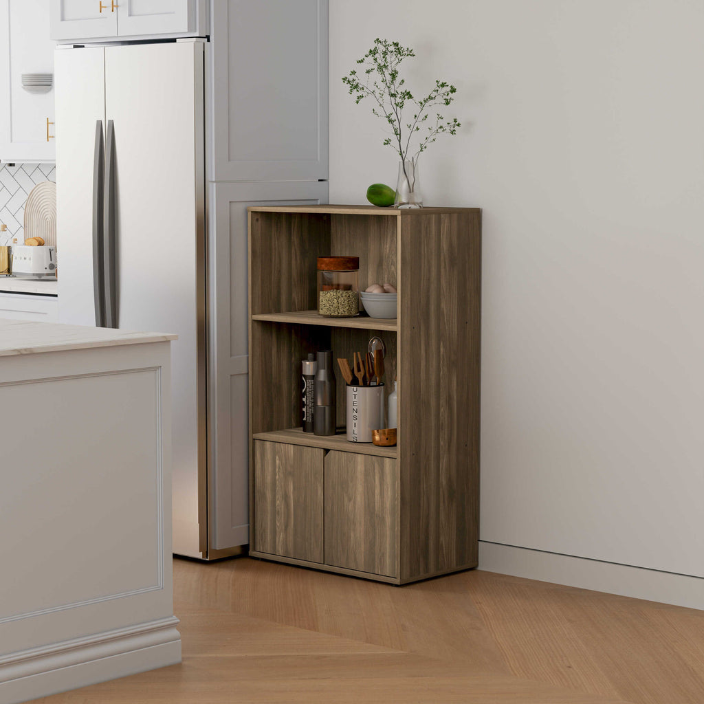 JAYA Kitchen Storage Shelf with Cabinet, Columbia Walnut